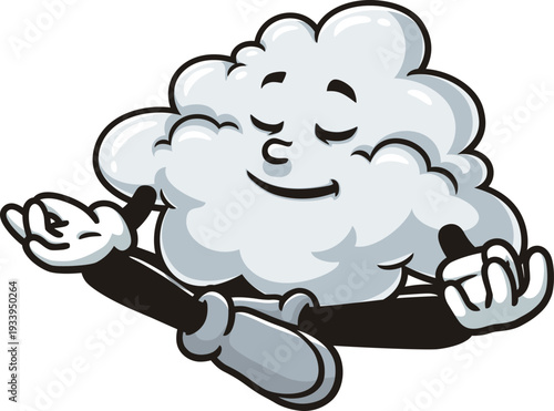 Cartoon cloud mascot is meditating or relaxing