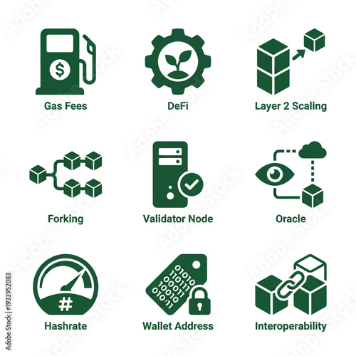 Collection of Decentralized Finance and Blockchain Network Related Vector Icons
