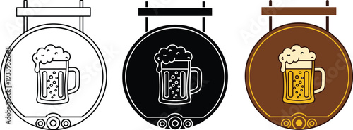 Beer sign icons, pub logo illustration, brewery branding artwork, bar drink symbol, alcohol beverage design, foam mug graphic, vintage beer emblem