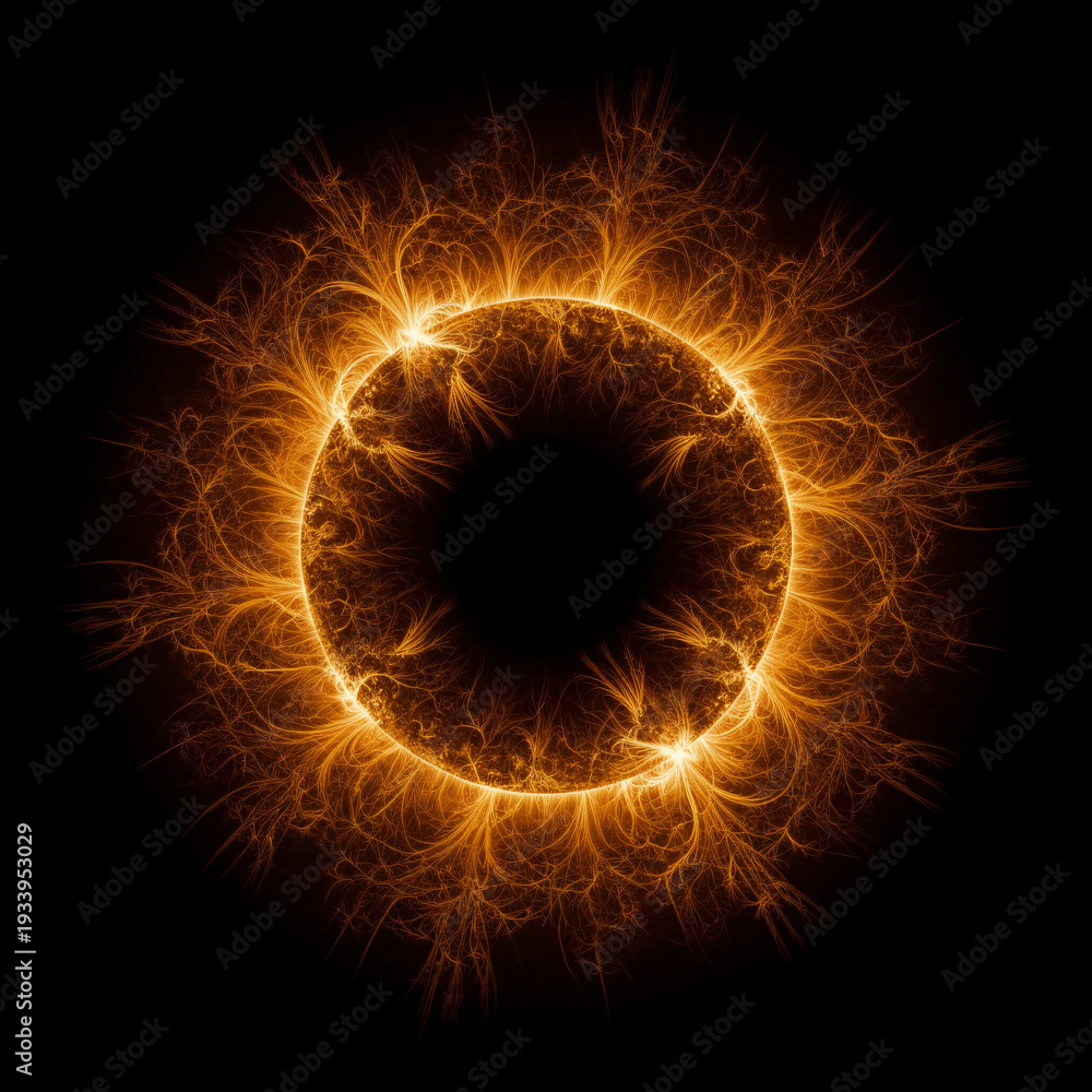 Fototapeta premium Abstract Solar Corona Radiating in Circular Symmetry on Matte Black Background