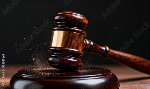 Wooden Gavel on Sound Block Representing Law and Justice System in Courtroom