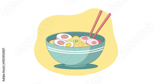 Delicious Ramen Bowl with Chopsticks and Toppings