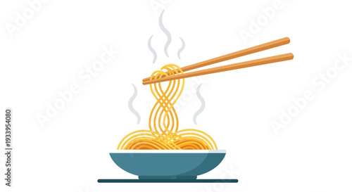 Steaming Noodles with Chopsticks in Bowl