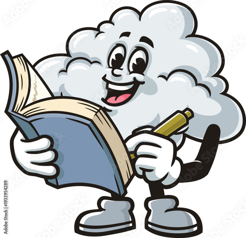 Cloud mascot cartoon holding a book