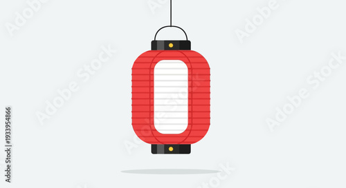 Red Japanese Lantern Hanging on Gray Background