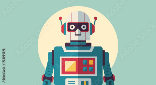 Retro Robot Character with Circle Background