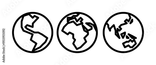 World  Earth Icon set, showed at America, Africa and Asia Continent