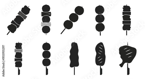 Grilled Skewers Assortment Silhouette Icons
