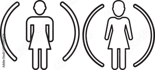 Male and Female Figures with Wireless Signal Arc Icons Symbolizing Communication, Connectivity, and Social Interaction
