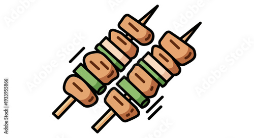 Delicious Chicken Skewers with Vegetables on White Background