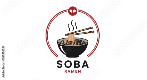 Soba Ramen Logo: Delicious Noodles in Bowl with Chopsticks
