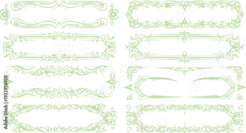 Set of ornate vintage decorative borders and frames in light green, elegant filigree designs for invitations and graphic elements