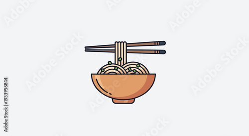 Noodle Bowl with Chopsticks - Minimalist Food Illustration