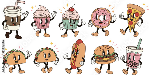 A colorful illustration of nine anthropomorphic food items giving thumbs up on a white background
