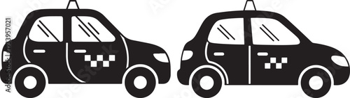 Black Taxi Cab Cars Icon for Urban Transport, Ride-Sharing Services, City Mobility, and Public Transportation