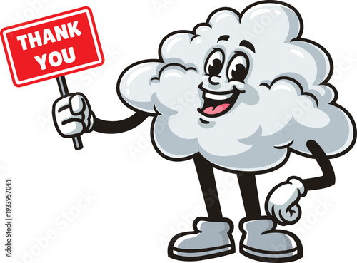 Cloud mascot cartoon holding a thank you sign