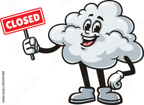 Cloud mascot cartoon holding a closed sign