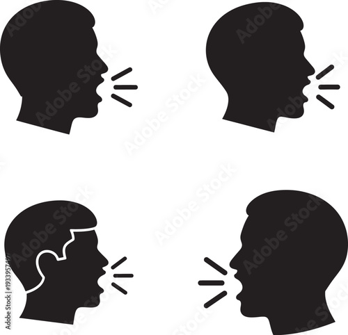Gossip and rumor spreading illustration with four human silhouettes