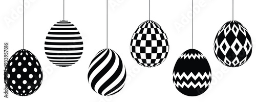 Easter sunday decorative black and white eggs patterns and designs