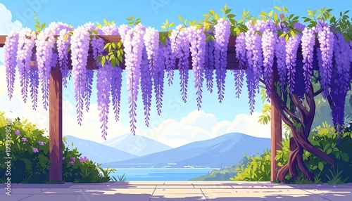 藤棚が彩る爽やかな風景