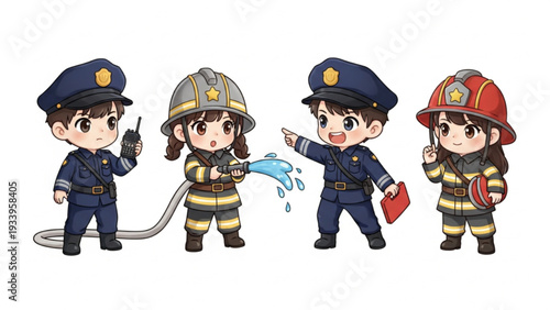 Adorable Chibi First Responders Team