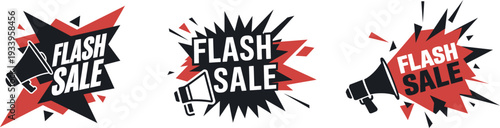 Flash Sale Megaphone Banner Badges Vector Illustration