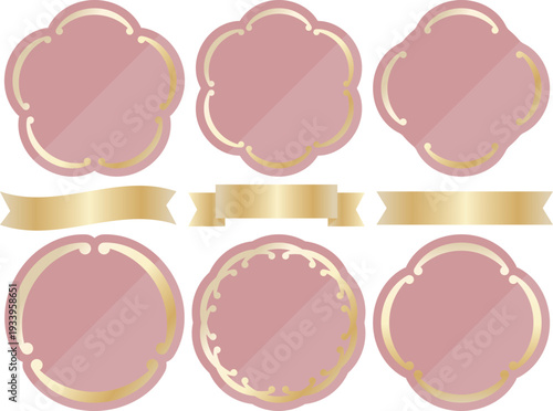 高級感のある和風フレーム6種セット　ダスティピンク＆ゴールド