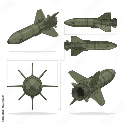 Ballistic Missile Collection Set Different Angles Detailed Military Assets