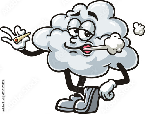Cartoon cloud mascot is smoking