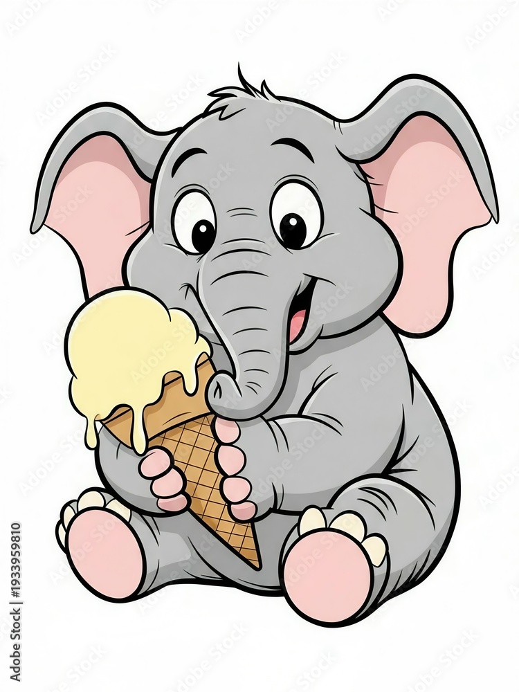 Fototapeta premium baby elephant with ice cream cartoon 