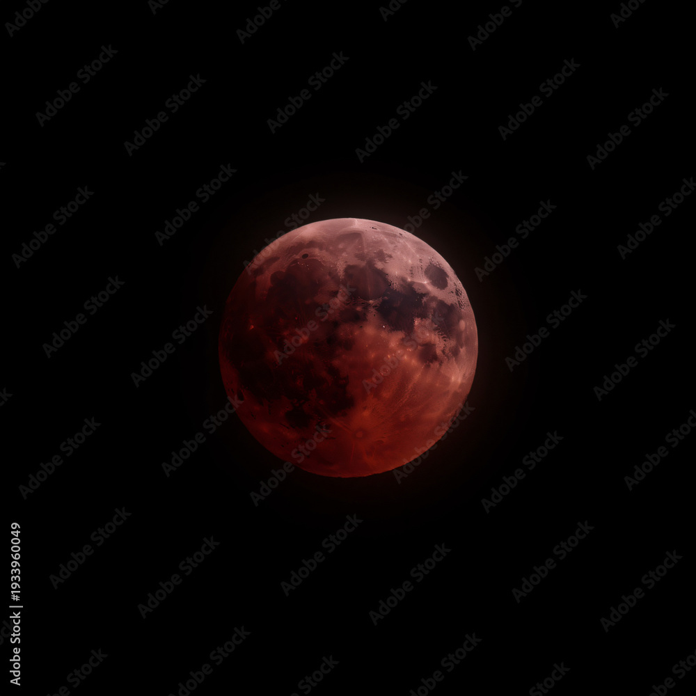 Fototapeta premium Blood Moon Eclipse Floating in Vast Negative Space with Subtle Atmospheric Glow