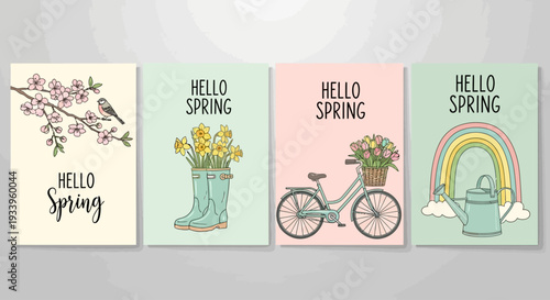 Digital Illustrations Featuring Bicycle, Flowers, Rainbow, Birds, and Boots