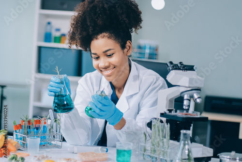 Chemical Laboratory of the Food supply . Food in laboratory, dna modify .GMO Genetically modified food in lab .