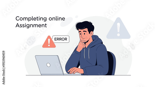 Student having trouble completing online assignment with error messages on laptop screen
