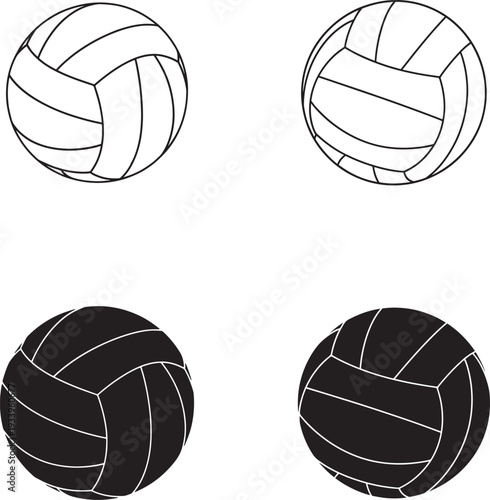 Four volleyball illustrations in different shading styles