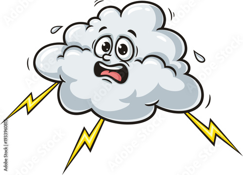 Cartoon cloud mascot with lightning flash
