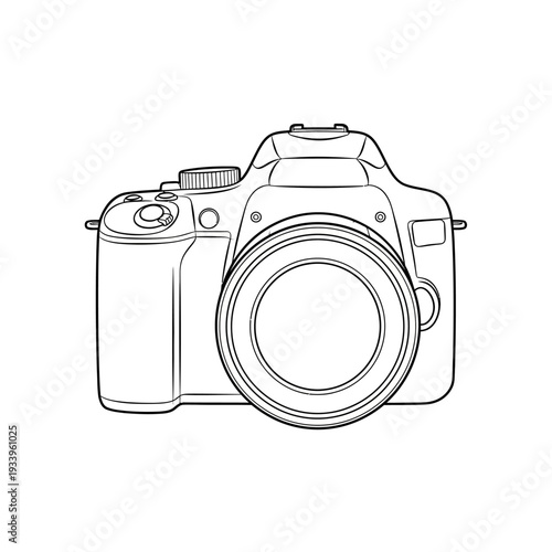 Digital photo camera equipment icon with a compact lens and flash on a white background, featuring a modern technology design vector illustration for professional photography