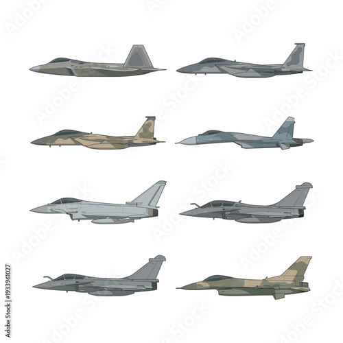 Military Fighter Jet Aircraft Minimal Flat Collection