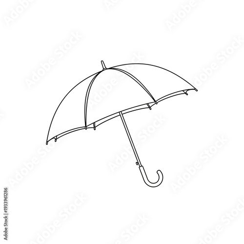 A 3d vector illustration of an open black umbrella object with a handle isolated on a white background as a weather accessory for rain protection and shelter during the wet autumn season