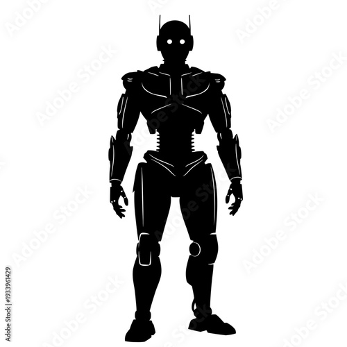 An isolated 3d render of a future cyborg warrior wearing military armor and a helmet while holding a powerful rifle and gun in a sci-fi war