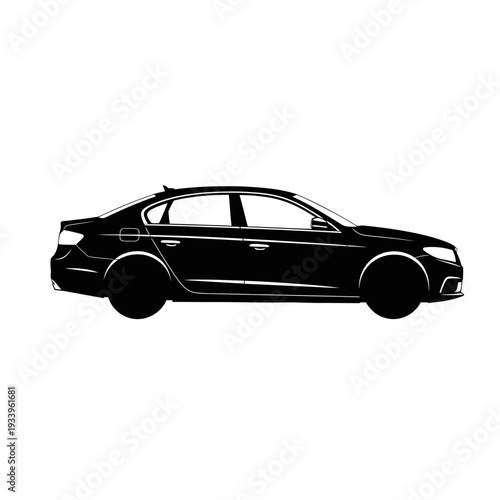 Isolated luxury black sports car model with a shiny silver wheel design, representing a fast classic automobile and new transport style on a white background