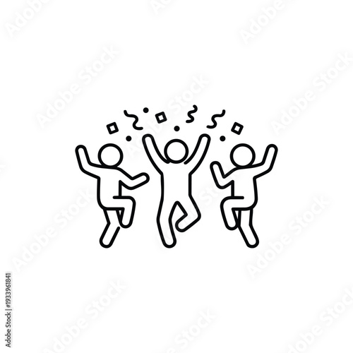 Festival celebration line icon people dancing party minimal black and white vector illustration