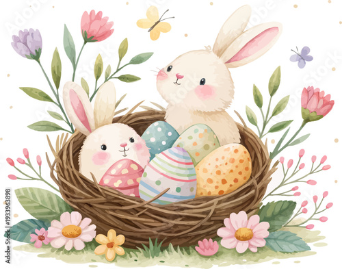 watercolor happy Easter day vector illustration isolated on white background