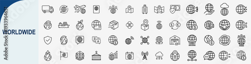 worldwide logistics and global shipping line icons set, vector design