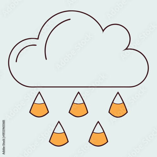 A cloud icon with rain shaped like tiny candy corn  