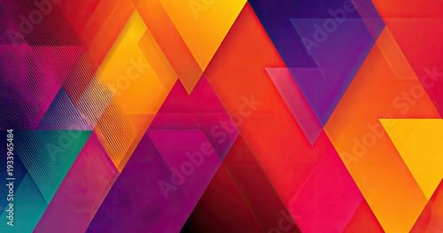 Abstract geometric artwork, featuring overlapping triangular shapes in vibrant colors