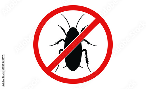 Red circle with diagonal line over a black cockroach