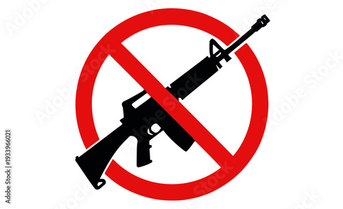 Red circle with diagonal line over black assault rifle