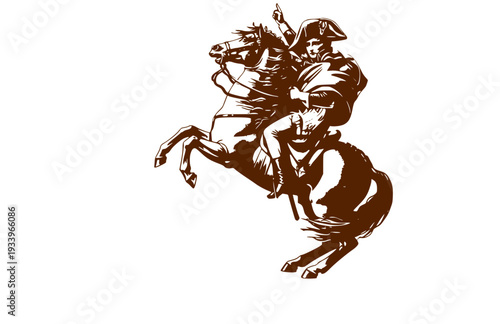 Napoleon Bonaparte on Rearing Horse Silhouette, French History Vector Sticker, European Military Leader and Empire Icon