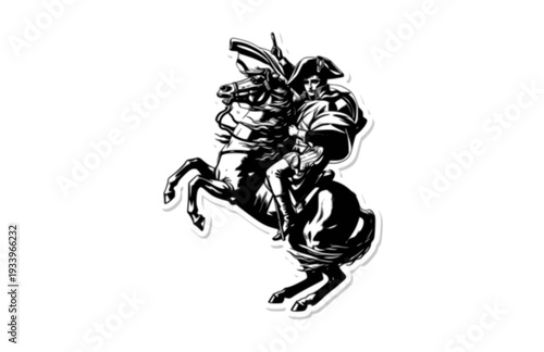 Napoleon Bonaparte on Rearing Horse Silhouette, French History Vector Sticker, European Military Leader and Empire Icon